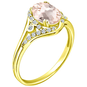 Exquisite 1.50 Carat Morganite Gemstone Ring with Diamonds in 14K Yellow Gold