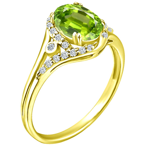 Exquisite 1.50 Carat Peridot Gemstone Ring with Diamonds in 14K Yellow Gold