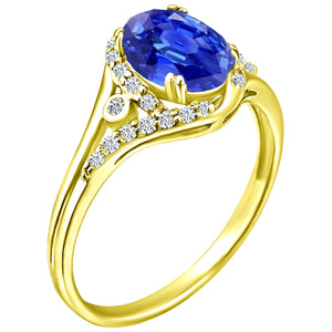 Exquisite 1.45 Carat Natural Tanzanite Gemstone Ring with Diamonds in 14K Yellow Gold