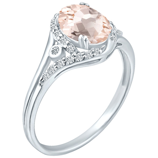 Exquisite 1.50 Carat Morganite Gemstone Ring with Diamonds in 14K White Gold